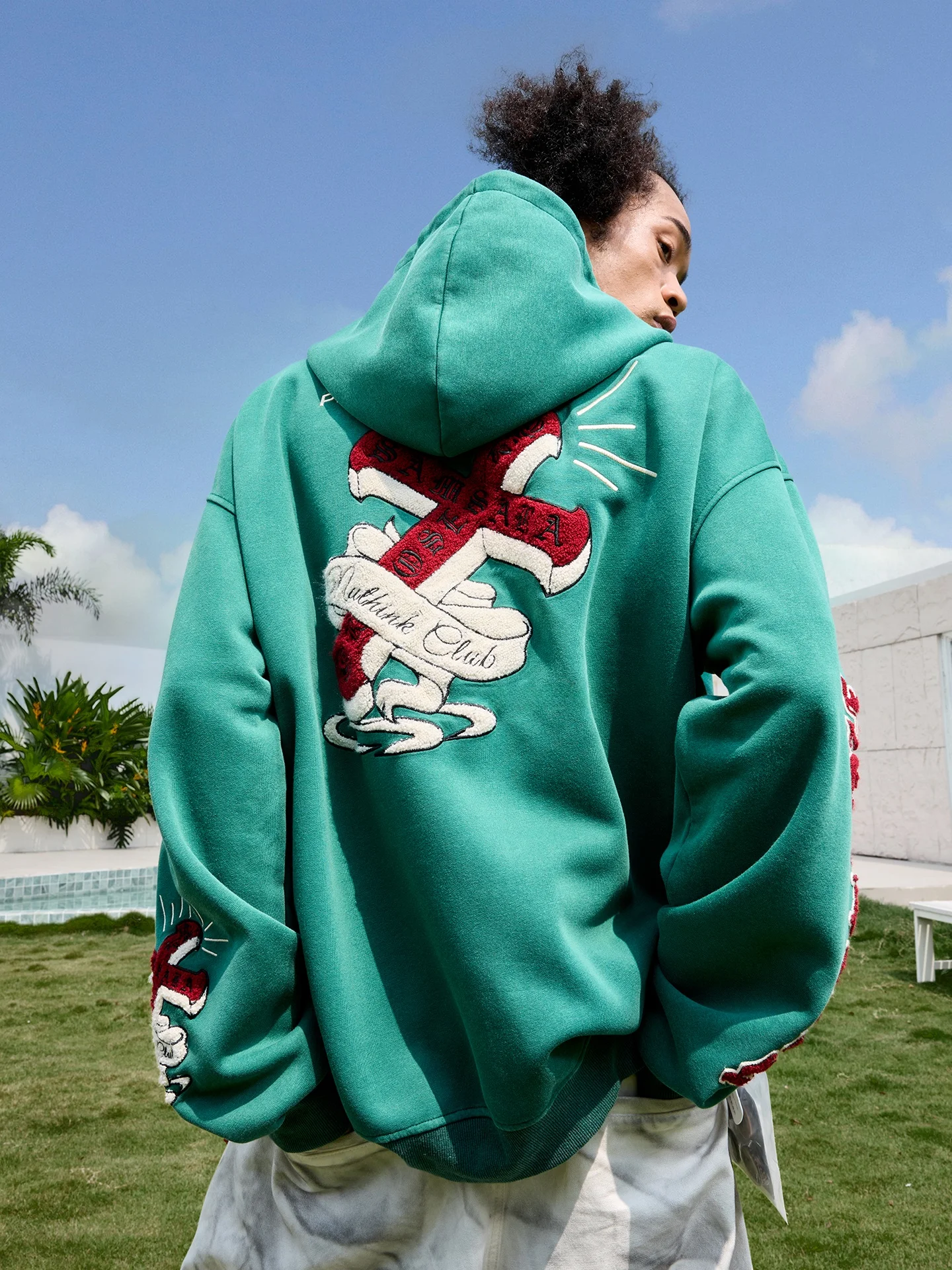 

Nuthink American Sle Hoodie Heavy Embroidery Fce Lined Waed Cross Design Winter New Arrival Youth Casual Cotton Sweats...