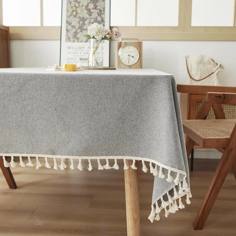 Grey Tablecloths with Cotton Tassels,  Farmhouse Table Cloth Rectangle Table, Rectangle Tablecloth for Kitchen, Dining, Part