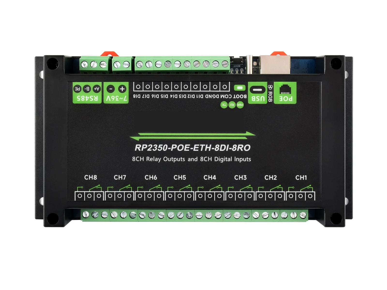 

MCU Supports digital inputs/Ethernet port/RS485 interface8-channel network relay RP2350B master