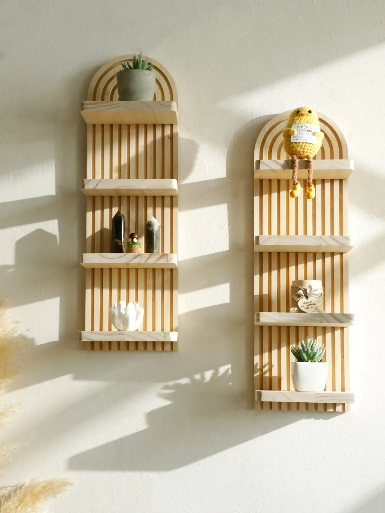1Pc Boho Style Wooden Wall Shelves - Geometric Wall Mounted Shelves, Natural Wood Finish, Modern Home Decor, Plant Decorative