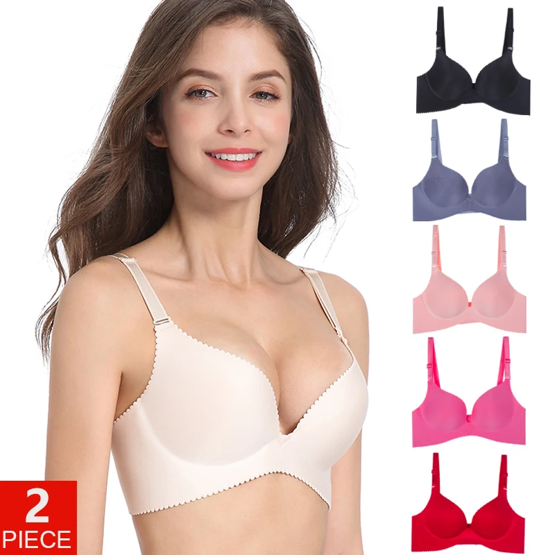 2PCS Sexy Deep U Cup Bras for Women Push Up Lingerie Seamless Bralette Backless Plunge Intimates Female Underwear 2023