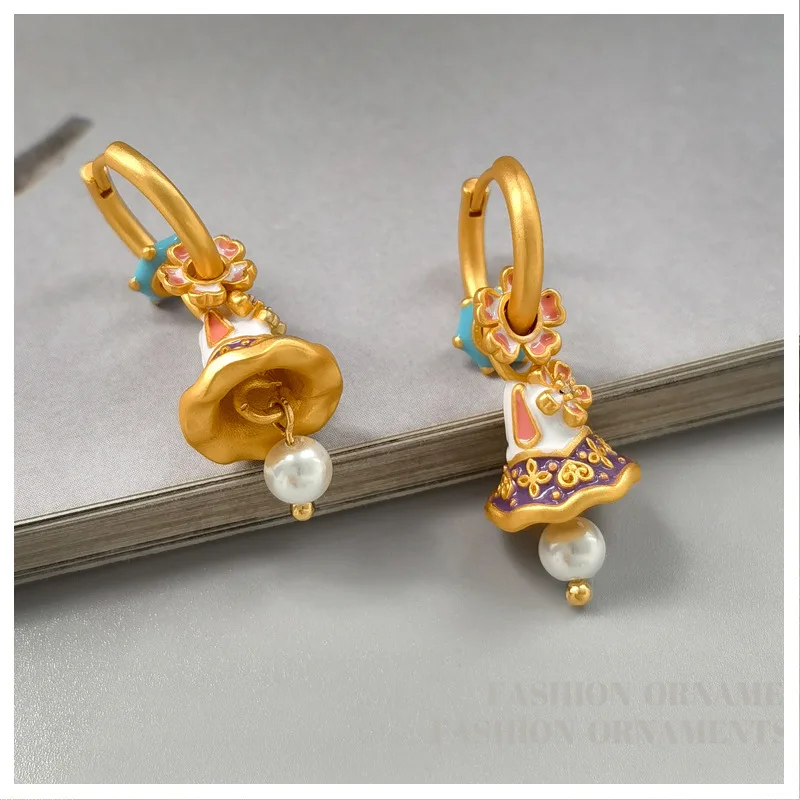 Vintage Bell Earrings Pearl Flower Earrings Women Jewelry