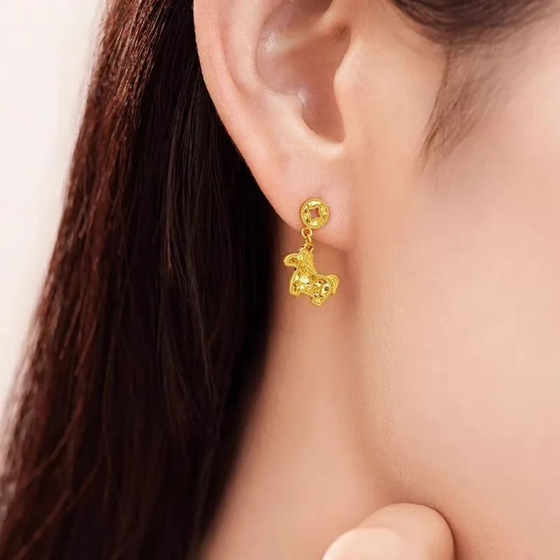 

Light Luxury Niche Ice Crack Coin "Get Rich Soon" Earrings For Women 24K Gold AU999, Unique design hard to duplicate