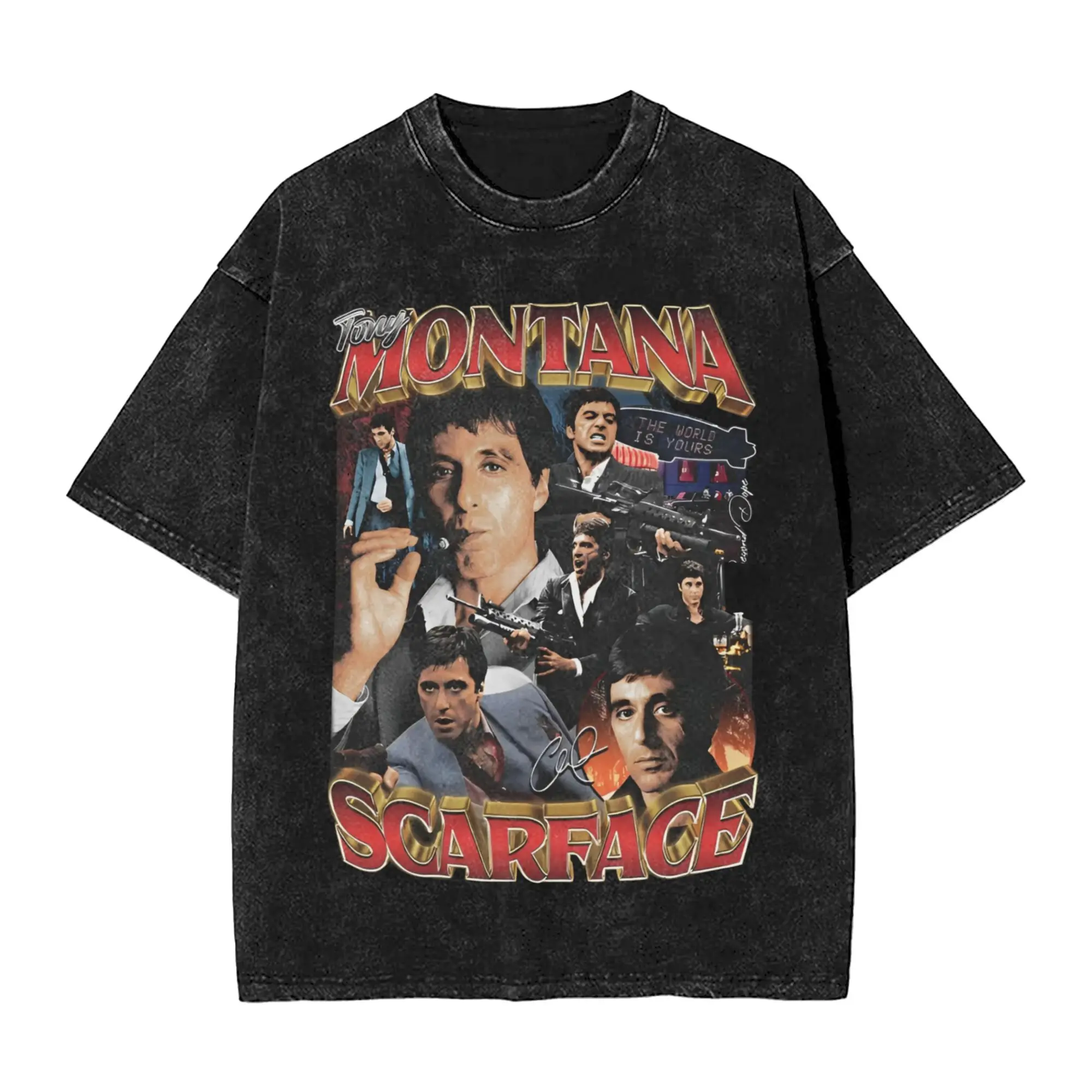 

Movie Scarface Tony Montana Men T Shirts Washed Novelty Tees Short Sleeve O Neck T-Shirts Pure Cotton Gift Idea Clothes