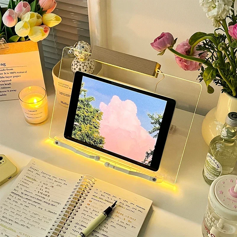 

Plastic Reading Stand with Light Transparent Acrylic Multifunction Tablet Holder Laptop Bracket Desktop Storage Bookshelf