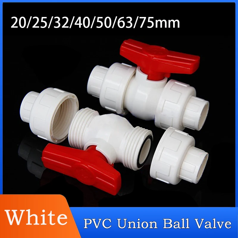 

1 шт. 20/25/32/40/50/63/75 мм белый ПВХ соединитель шарового крана водопроводная труба шаровой клапан садовый ирригационный трубный клапан из ПВХ