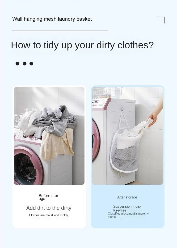 Foldable Storage Laundry Basket Organizer Dirty Clothes Mesh Bag Household Wall-mounted Bathroom Clothes Hanging Baskets Bucket