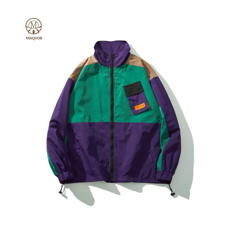

MAQVOB Motor Cycling Clothing EU US Size Luxury Brand Contrast Color Unisex Loose Fit Casual Windbreaker Zipper Jacket