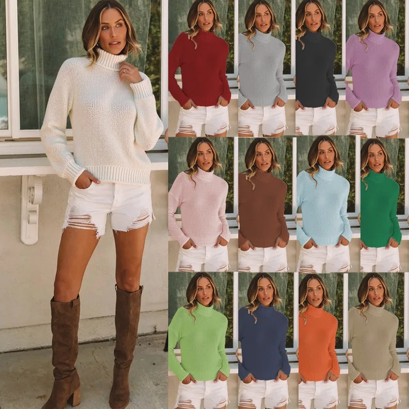 Autumn And Winter Knitted Women's Clothing Solid Color Turtleneck Loose Sweater Long Sleeve Knitted Sweater