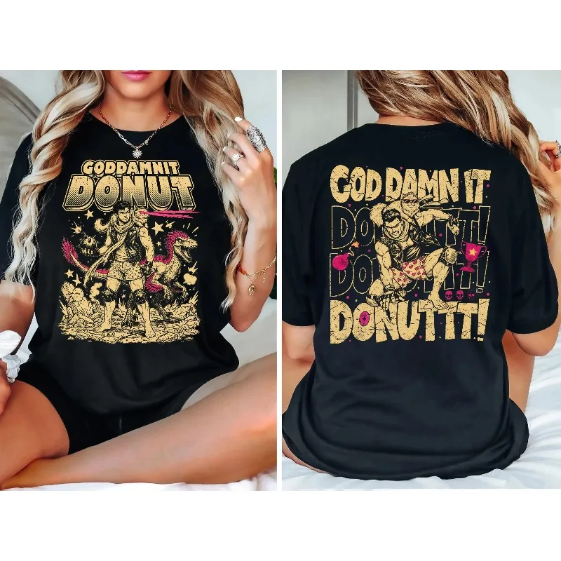 Dungeon Crawler Carl Vintage Washed T‑Shirt Goddamnit Donut Retro Comic Print Oversized Unisex LitRPG Fan Casual Streetwear Tops