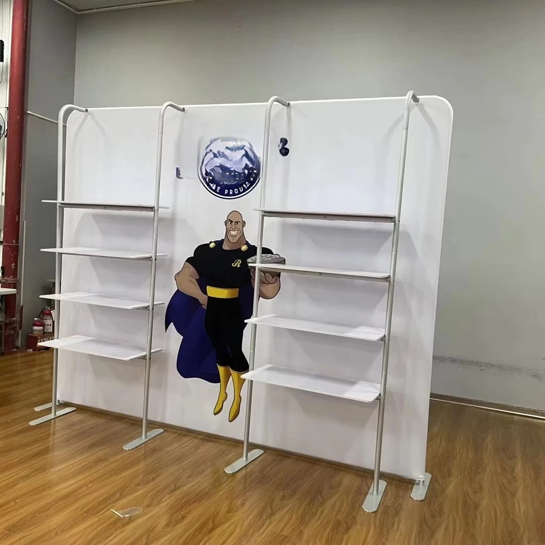 Easy-to-Install Display Backdrop  Backdrop Display  Custom Size Backdrop Shelves for Expo Booths