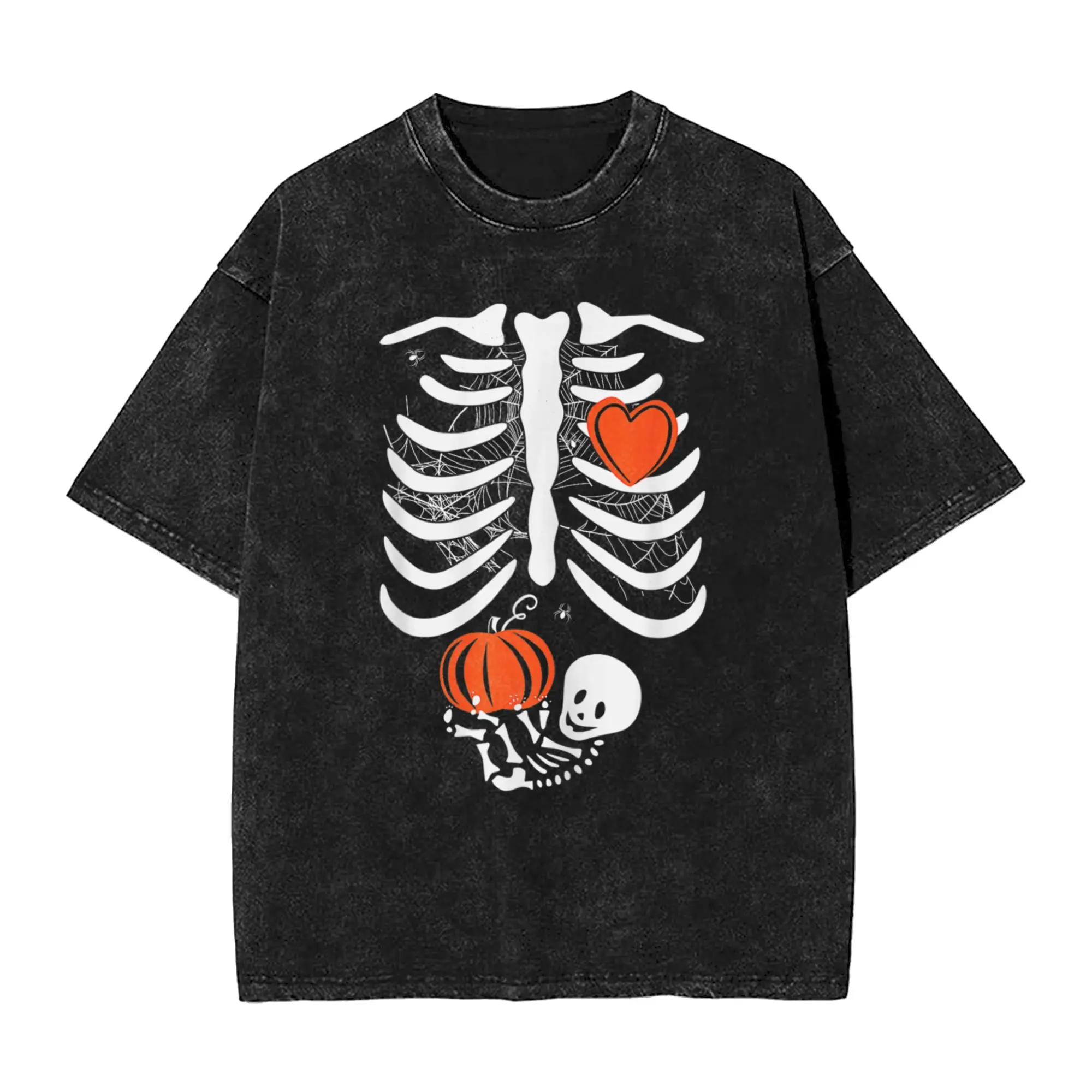 Skeleton Baby Pregnant Xray Rib Cage for Fall Halloween T-Shirts for Men  Cotton Tee Shirt Crewneck Short Sleeve T Shirt Tops