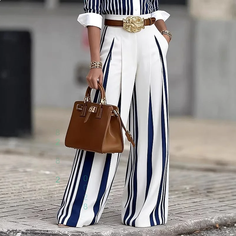 Striped Print Color Block Shirt Blouse Top Matching Set with Belt Spring Summer