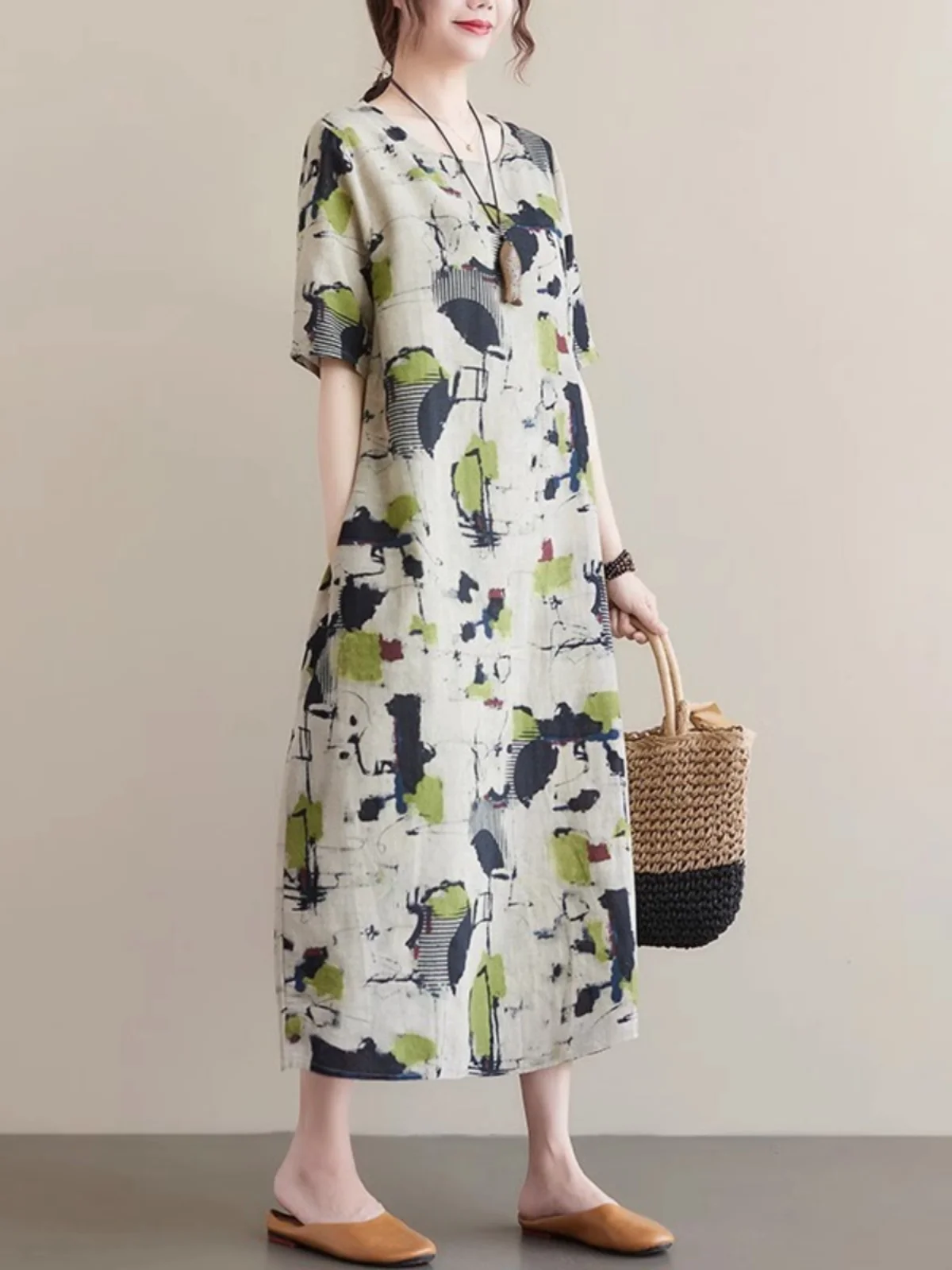 เสื้อผ้าลายชนเผ่า ผ้าฝ้ายผสมลินิน ทรงหลวม สไตล์เกาหลี ลายดอกไม้ สำหรับใส่เที่ยวเล่นหรือใส่ทำงานช่วงฤดูร้อน