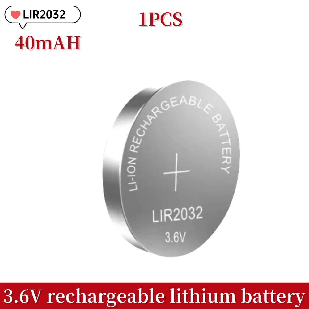 1-5 pièces LIR2032 batterie Rechargeable pratique 2032 charge au Lithium peut remplacer 3.6v 40mAH CR2032 pour les montres pile bouton