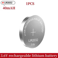 1-5PCS LIR2032 Conveniently Rechargeable Battery 2032 Lithium charging Can Replace 3.6v 40mAH CR2032 for watches Coin Battery