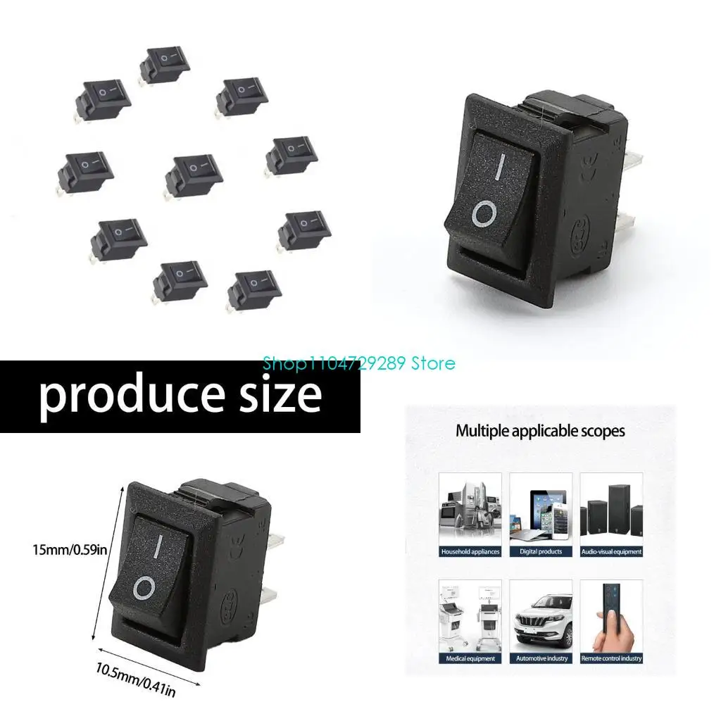 D8KE 10Pcs On/Off Boat Rocker Switches 2 Pin 2 Position 250V 3A ON/OFF Toggle SPST Switches for Boat Trailer