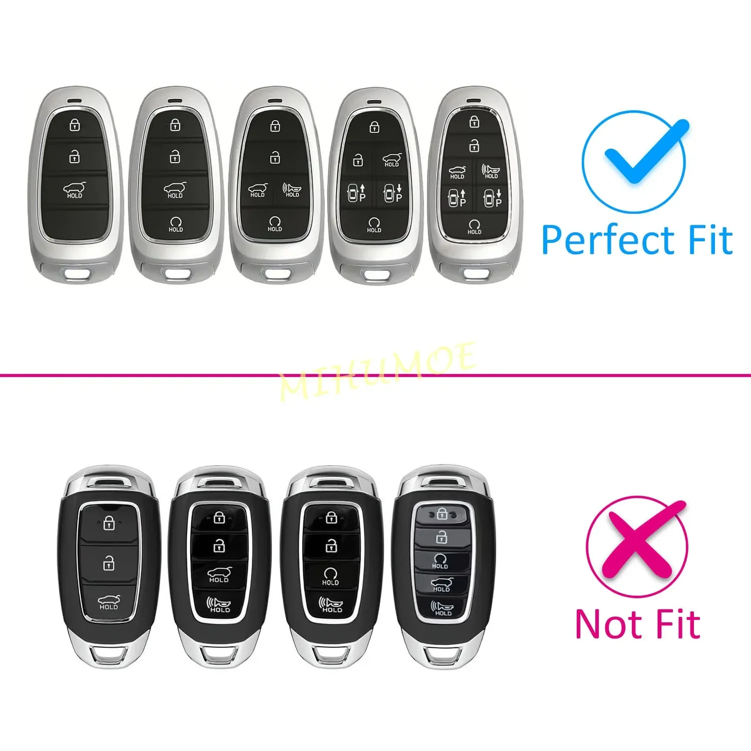 For Hyundai Tucson Santa Fe/Cruz Palisade Sonata IONIQ 5 Nexo Black Transparent Car Key Fob Case Cover Keychain Holder Protector