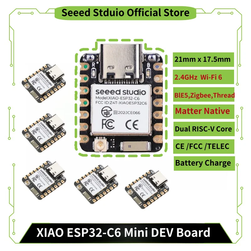 Мини-плата разработки ESP32C6 XIAO esp32 c6-2,4 ГГц WiFi6,BlE5.3,Zigbee Thread (802.15.4) ESP Rain Maker, AU IoT, Microsoft Azure