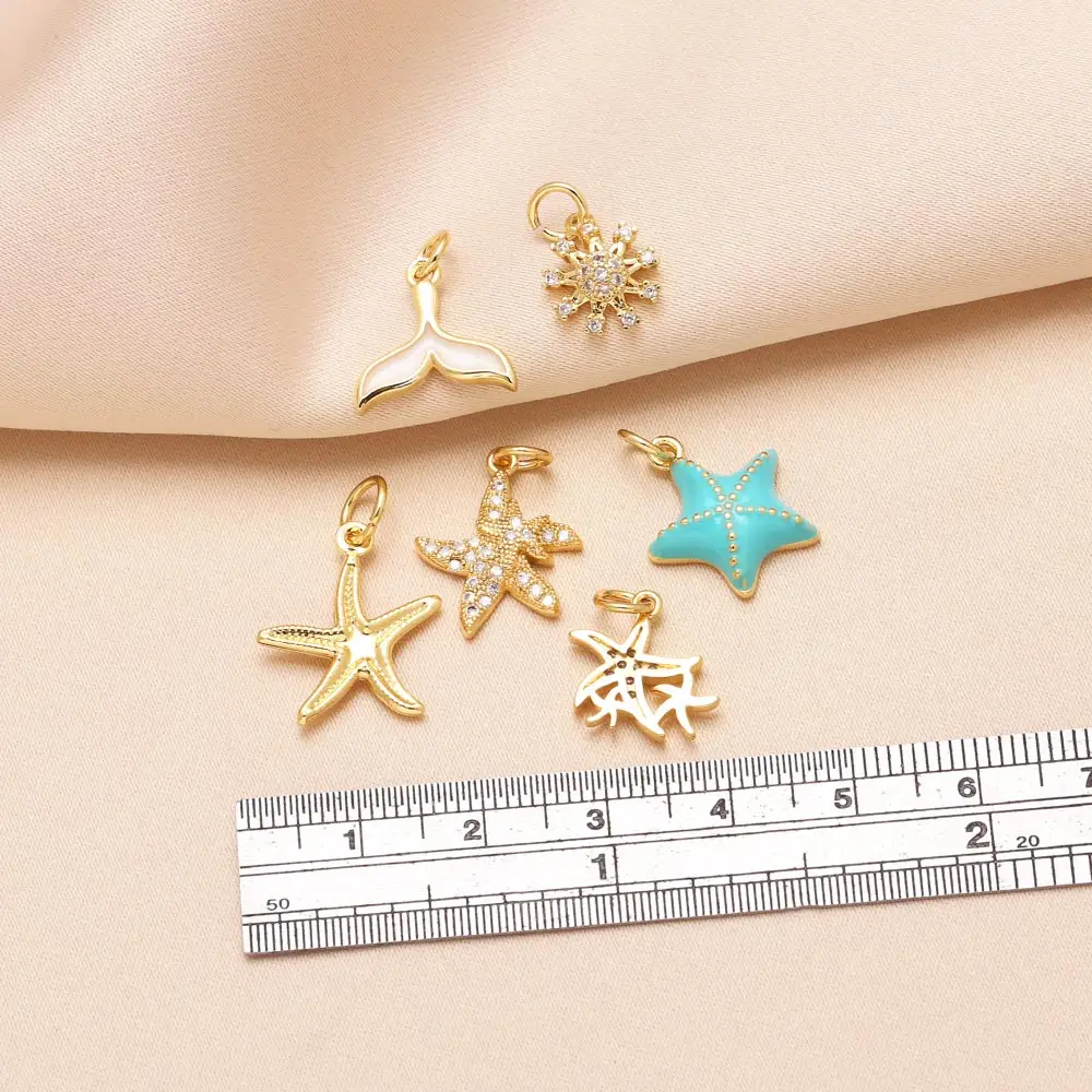 OCESRIO Turquoise Enamel Seastar Charms for Bracelet Copper Gold Plated Whale Tail CZ Virus Jewelry Making Component chma393