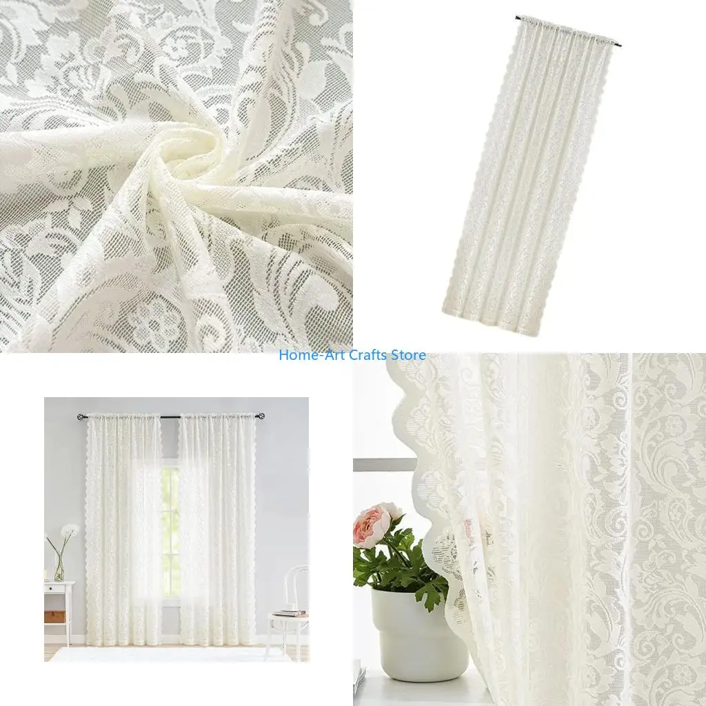 Y3NA Vintaged Flower Lace Curtains Optional Length Sheer Panels for Bedroom Living Room and Kitchen Machine Washable Drapes