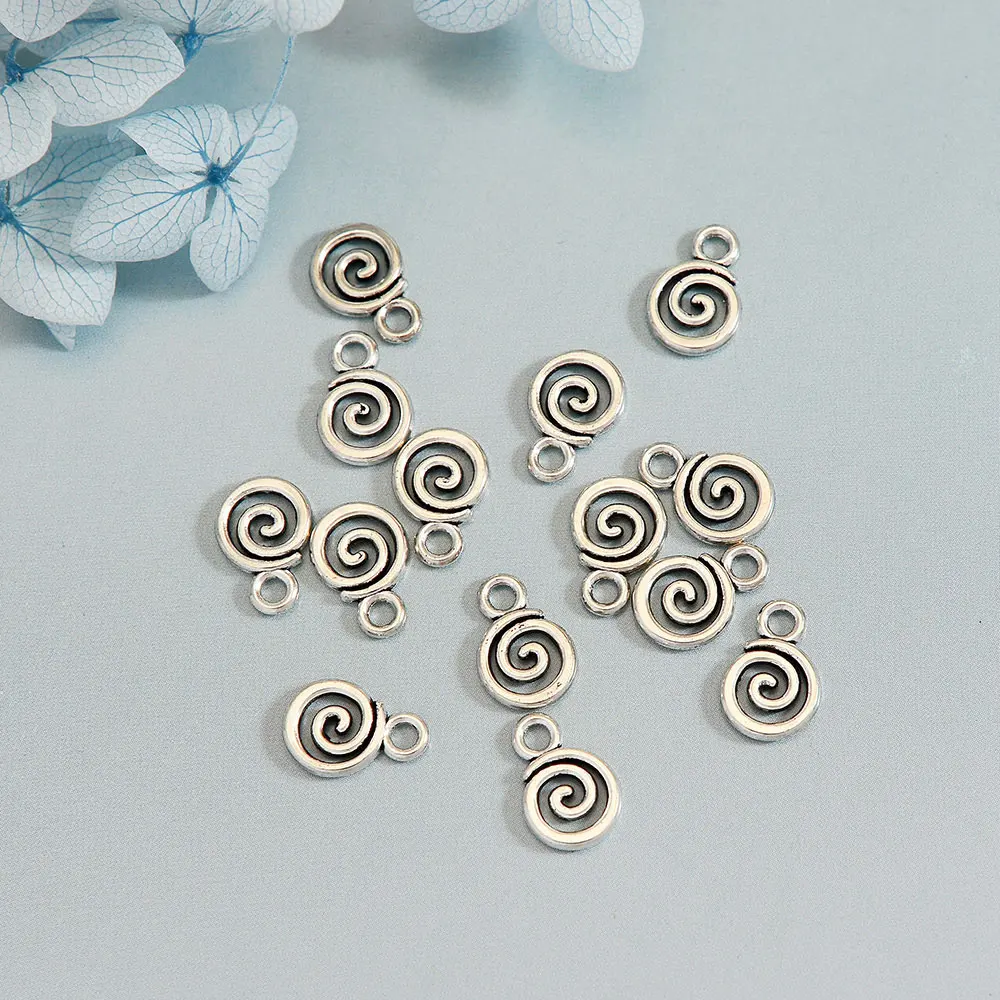 Dijes de tornillo en espiral de Mini remolino, colgantes de Helix Spire Volution para suministros de fabricación de joyas DIY, venta al por mayor a granel, 12x8mm, 30 unids/lote