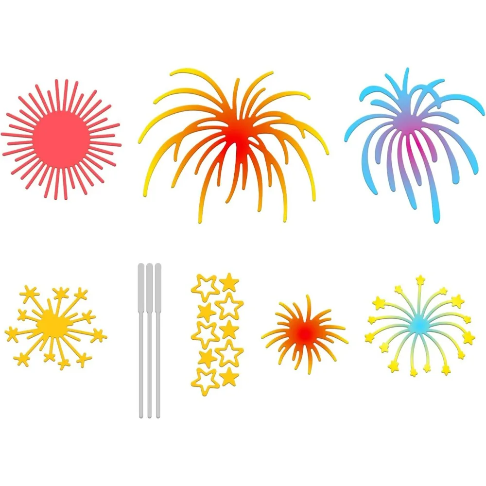 8Pcs Firework Cut Dies Firework Sticks Embossing Template and Party Die Cuts for Celebration Card Scrapbooking New Year Birthday