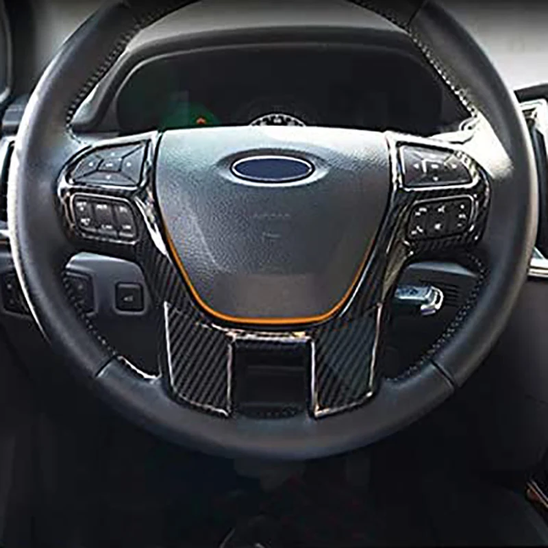 for Ford Ranger Everest Endeavor 2015+ Carbon Fiber Steering Wheel & Gear Shift Cover Trim Frame Decorator Accessories