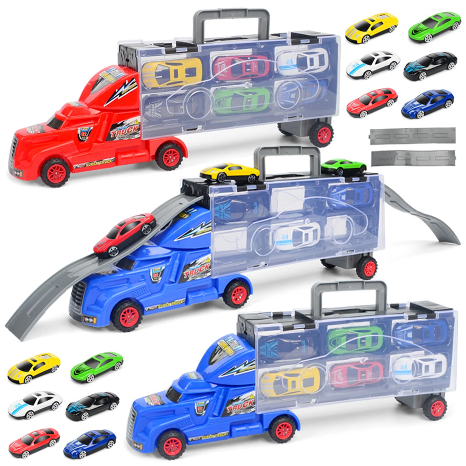 Set da gioco per trasporto auto Camion portatile e trasportabile a mano con diapositive ferroviarie per bambini Natale Compleanno Regali per bambini