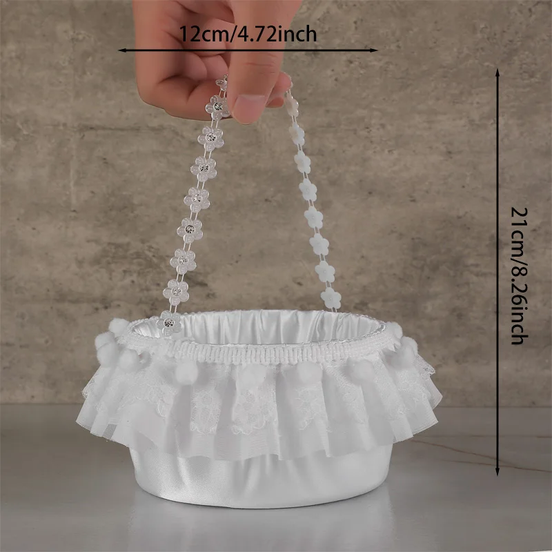 Western Style Wedding Flower Basket Lace Edged Ring Bearing Basket Bouquet Scatter Basket Wedding Celebration Desktop Storage Ba