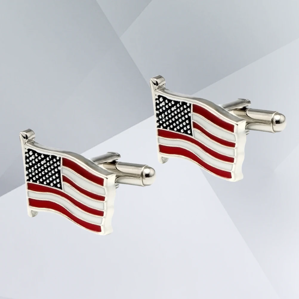 

1 Pair Men'S American Flag Style French Shirt Cufflinks Durable Lightweight Elegant Simple Design Chic Stylish Business Formal