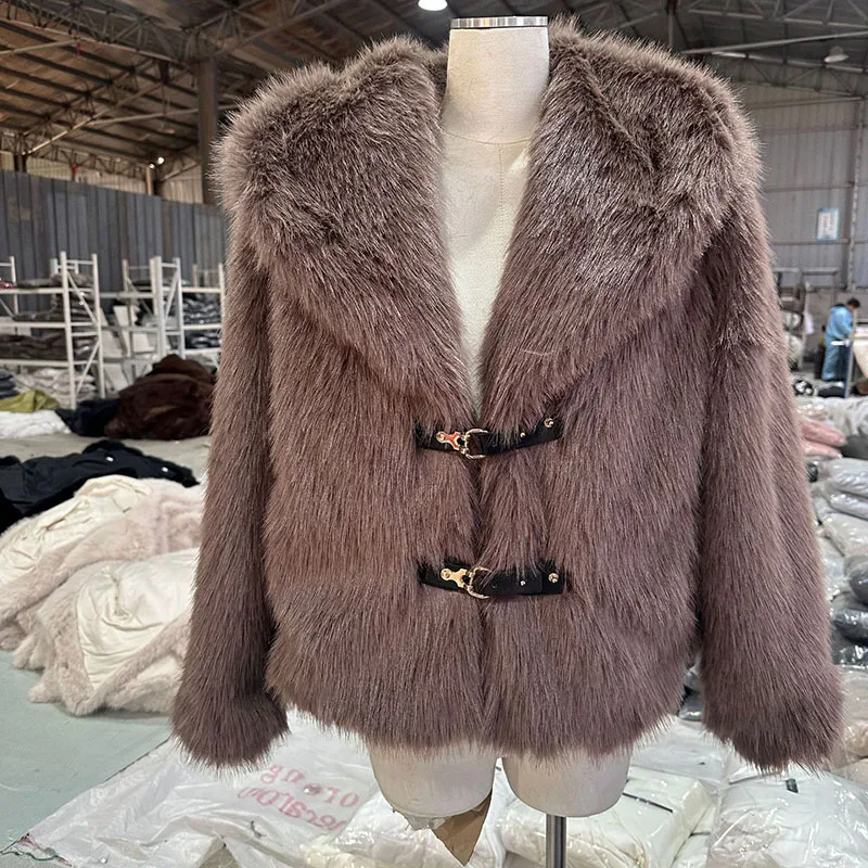 Women Imitation Fox Fur Faux Fur Elegance Women For Coat 2025 New Autumn Winter Turn Over Collar Fur Coat Faux Fox Fur Coat H518