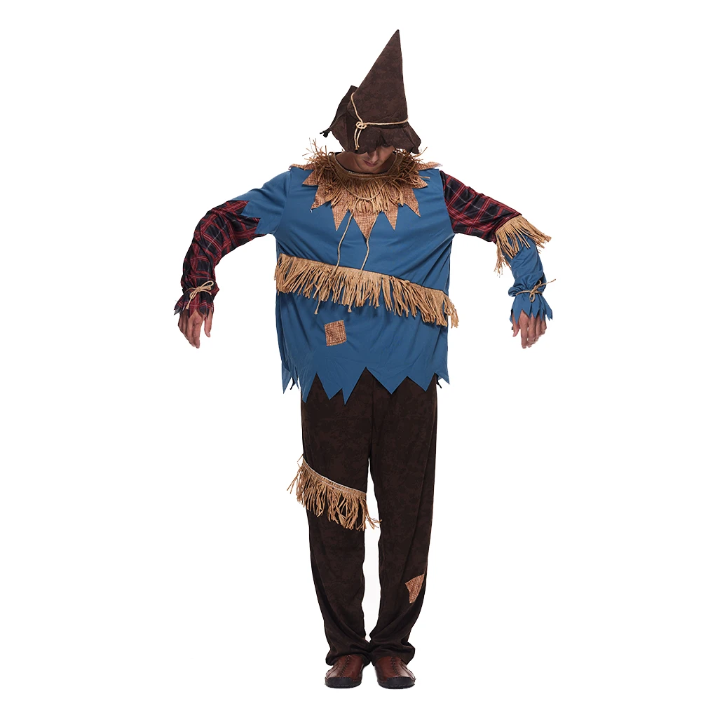 Men's Evil Scarecrow Costume Deluxe Adult Scary Halloween Straw Wizard Suit  Carnival Easter Purim Fancy Dress