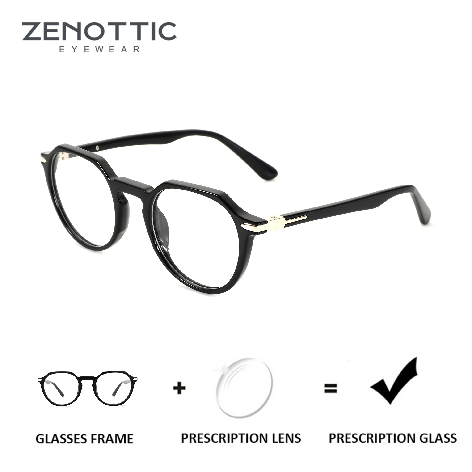 ZENOTTIC Lunettes de vue rondes en acétate, taille M, pour hommes, anti-lumière bleue, verres optiques photochromiques, lunettes progressives pour femmes