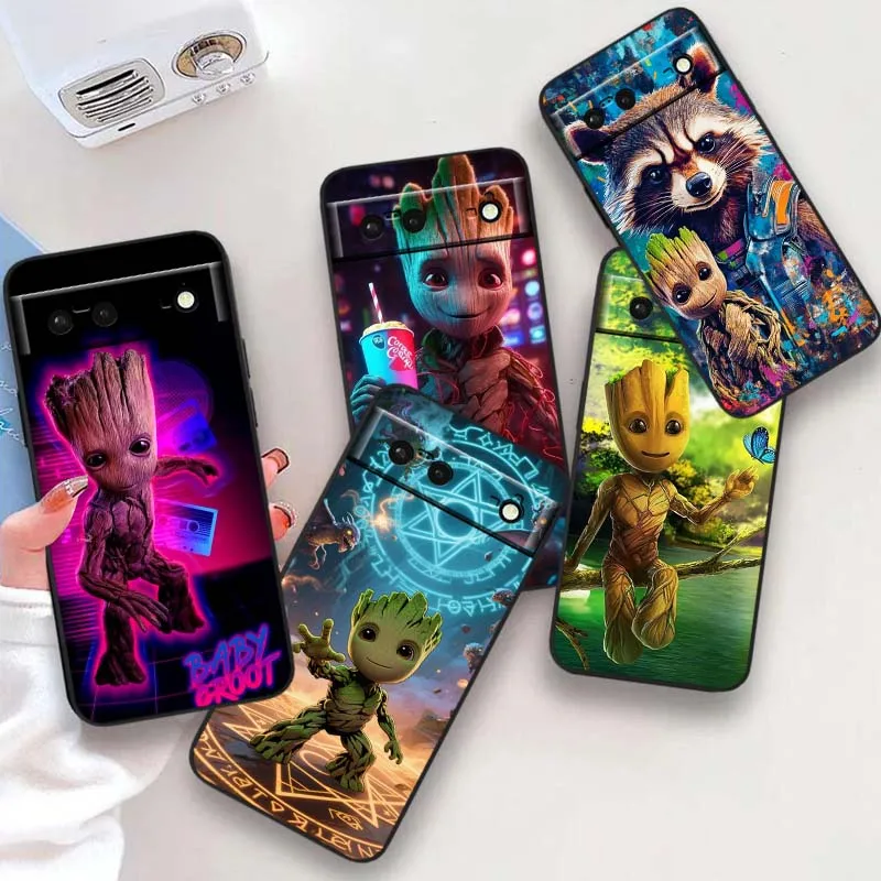 

Marvel Groot Anime Phone Case For Google Pixel 9a 9 8A 8 7 7A 6 6A Pro XL 2024 5G Black Soft TPU Silicone Cover