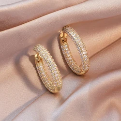 Gold Color Zircon Cross X Hoop Earrings for Woman Luxury Statement Jewelry Wedding Party Crystal Christmas New Year Accessories