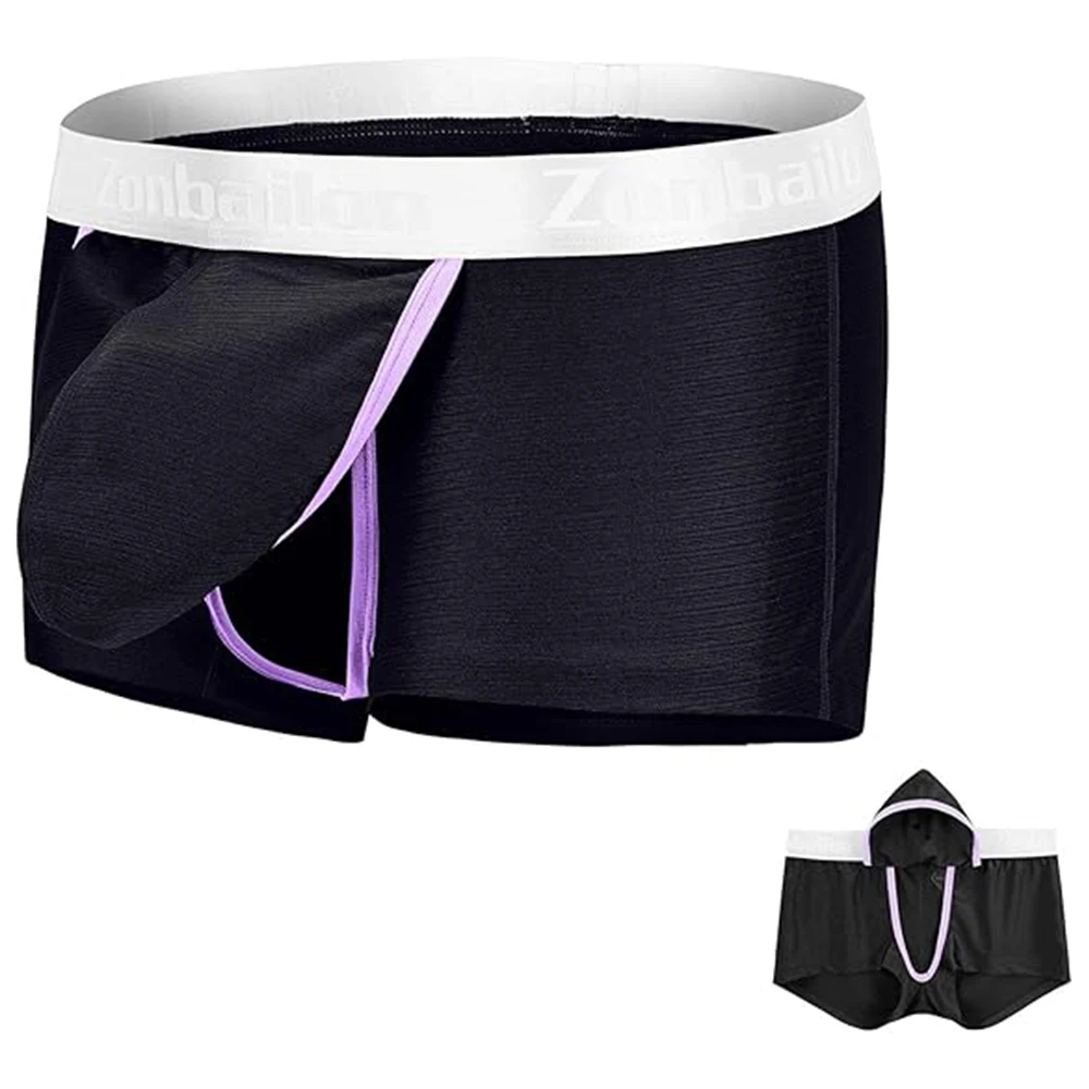 

Zonbailon Men's Pouch Underwear, Sexy Briefs with Fly Opening, Ice Silk Underwear M L XL XXL 3XL