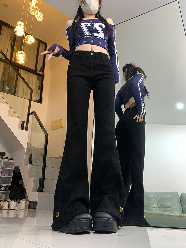 Retro cintura alta emagrecimento denim jeans feminino plus size queimado calças casuais sle leggings longos confortável design de fenda elástica