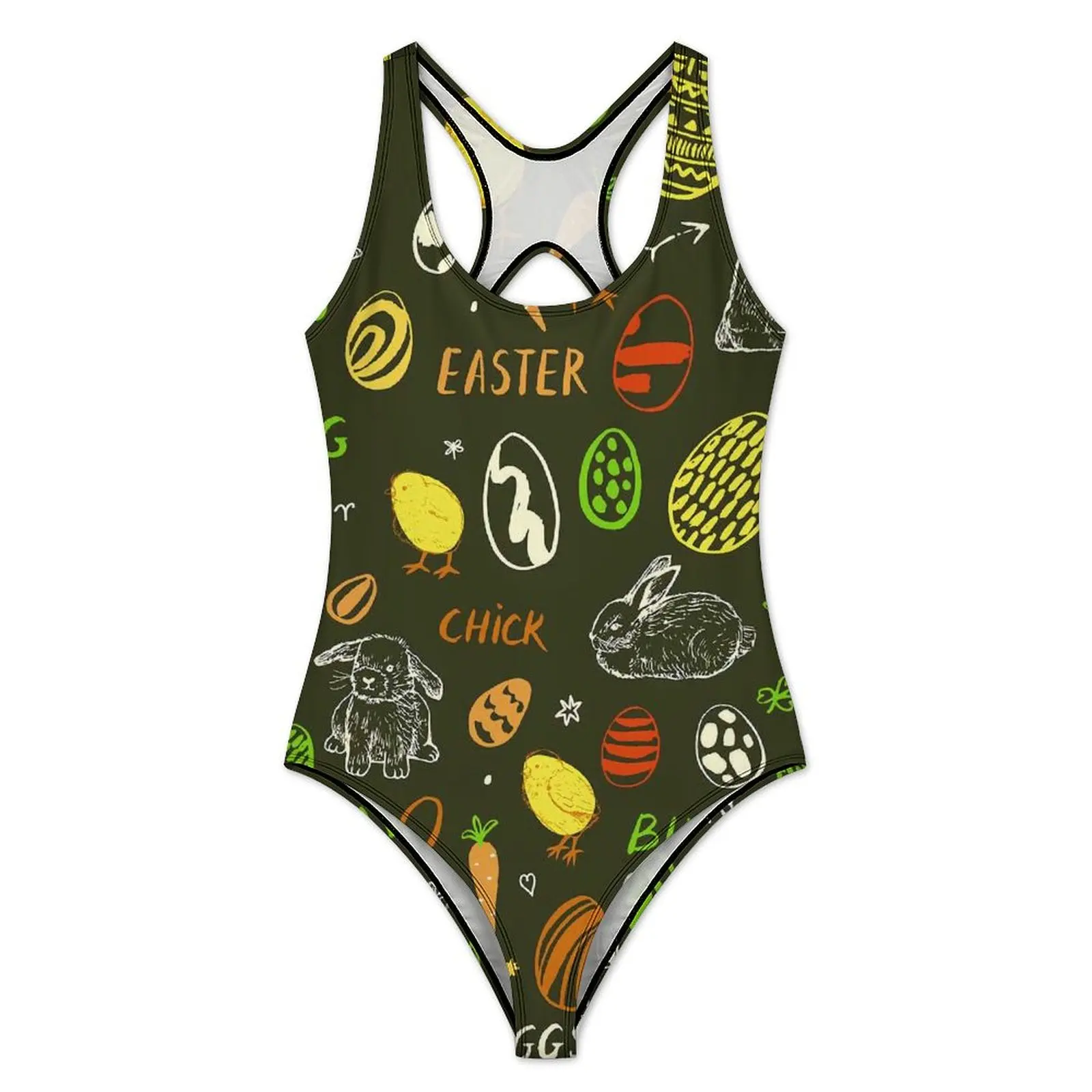 Colorful Easter Swimsuit Sexy Chick Bunny Eggs Woman Swimwear One-Piece Fashion Swimsuits Bath Push Up Hollow Out Beach Wear