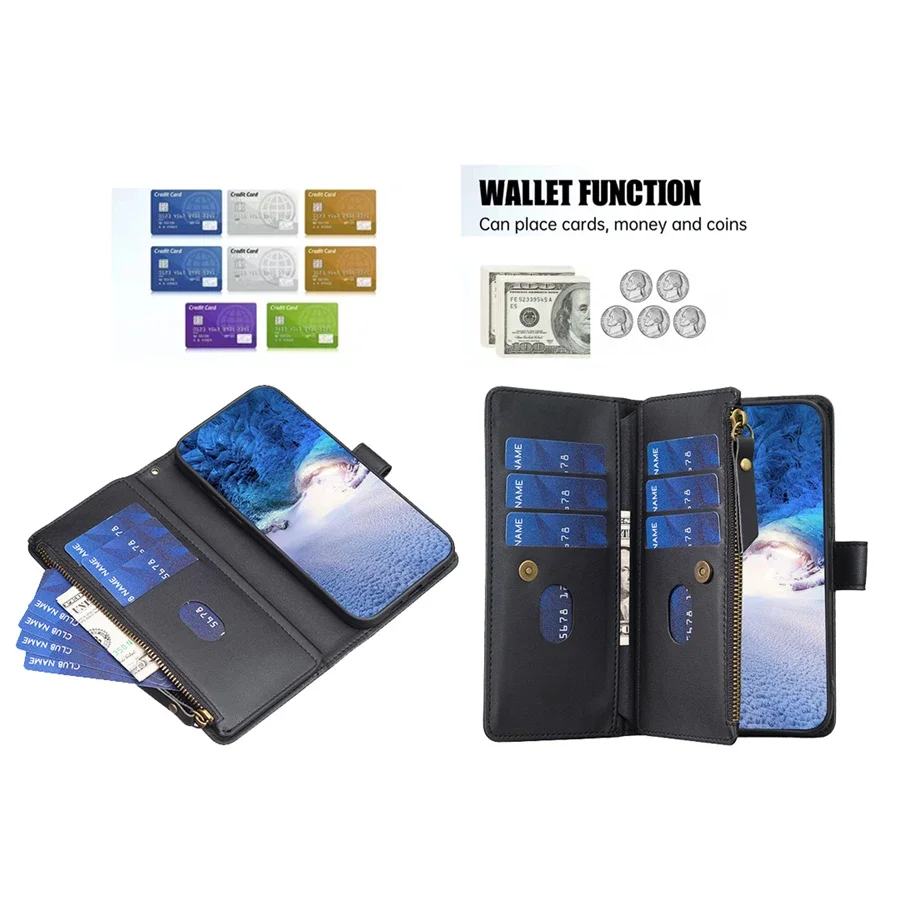 Wallet Multi-card Zipper Magnetic Flip Leather Case For Xiaomi Redmi 13C 12 12C 10C Note 13 Pro 12S 11 10 9 Pro Poco C65 X5 11T