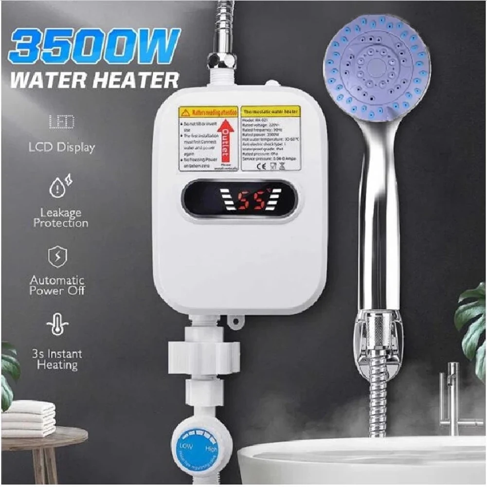 3500W Electric Thankless Instant Hot Water Heater 110V Bathroom Faucet Tap Heating 3 Seconds Instant Heating US Plug