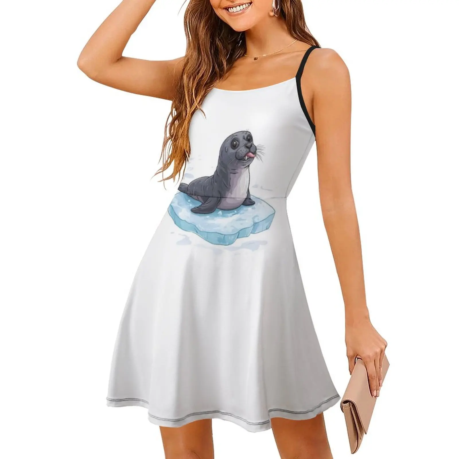 فستان بوهيمي صغير بدون أكمام للنساء مطبوع عليه فساتين حفلات الشاطئ، ختم صغير على شكل حيوان، فستان نسائي لطيف #3