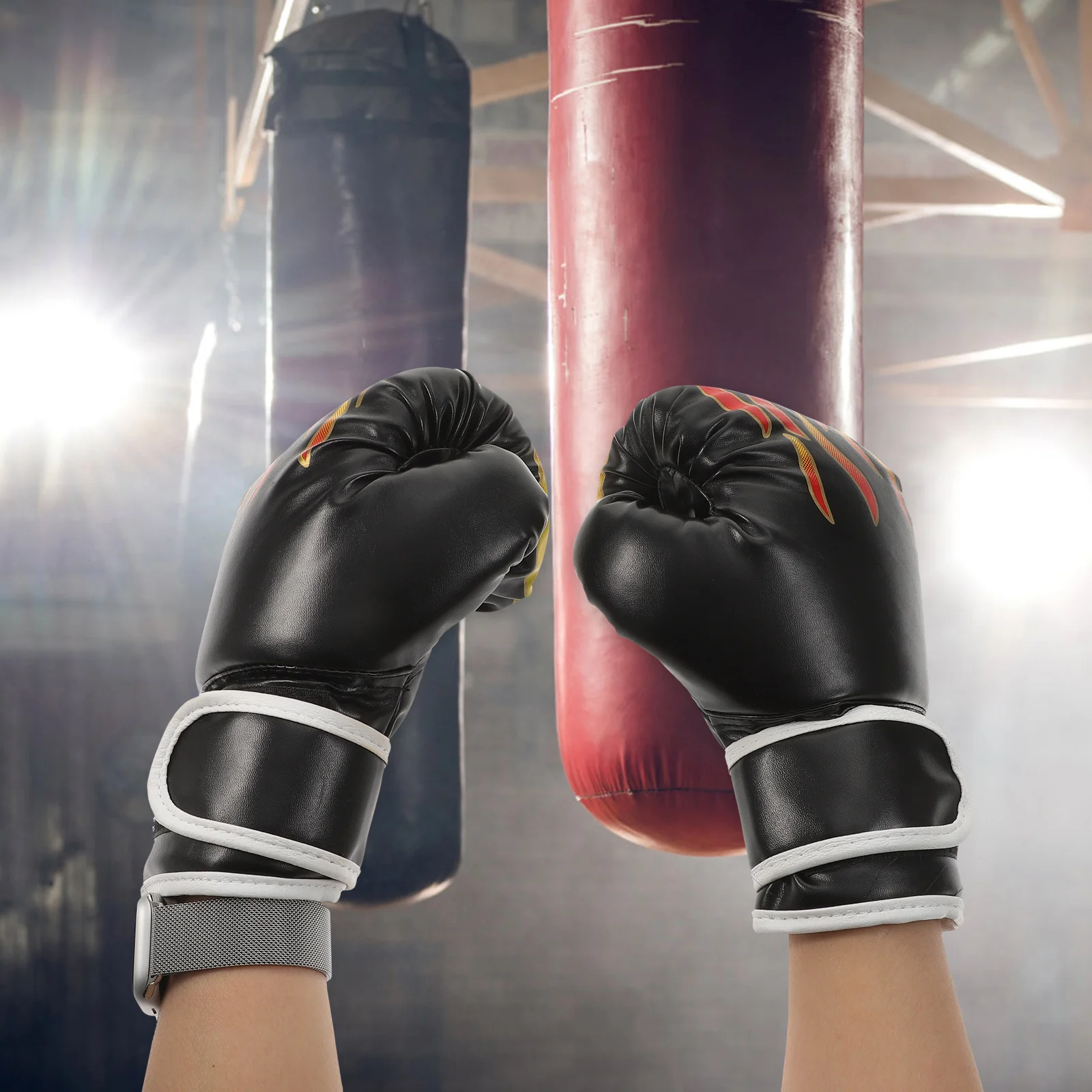 

Training Gloves for Boxing PU Gloves Flame Design Fast Adjustable Fit for Kickboxing Karate Muay Thai Martial Arts