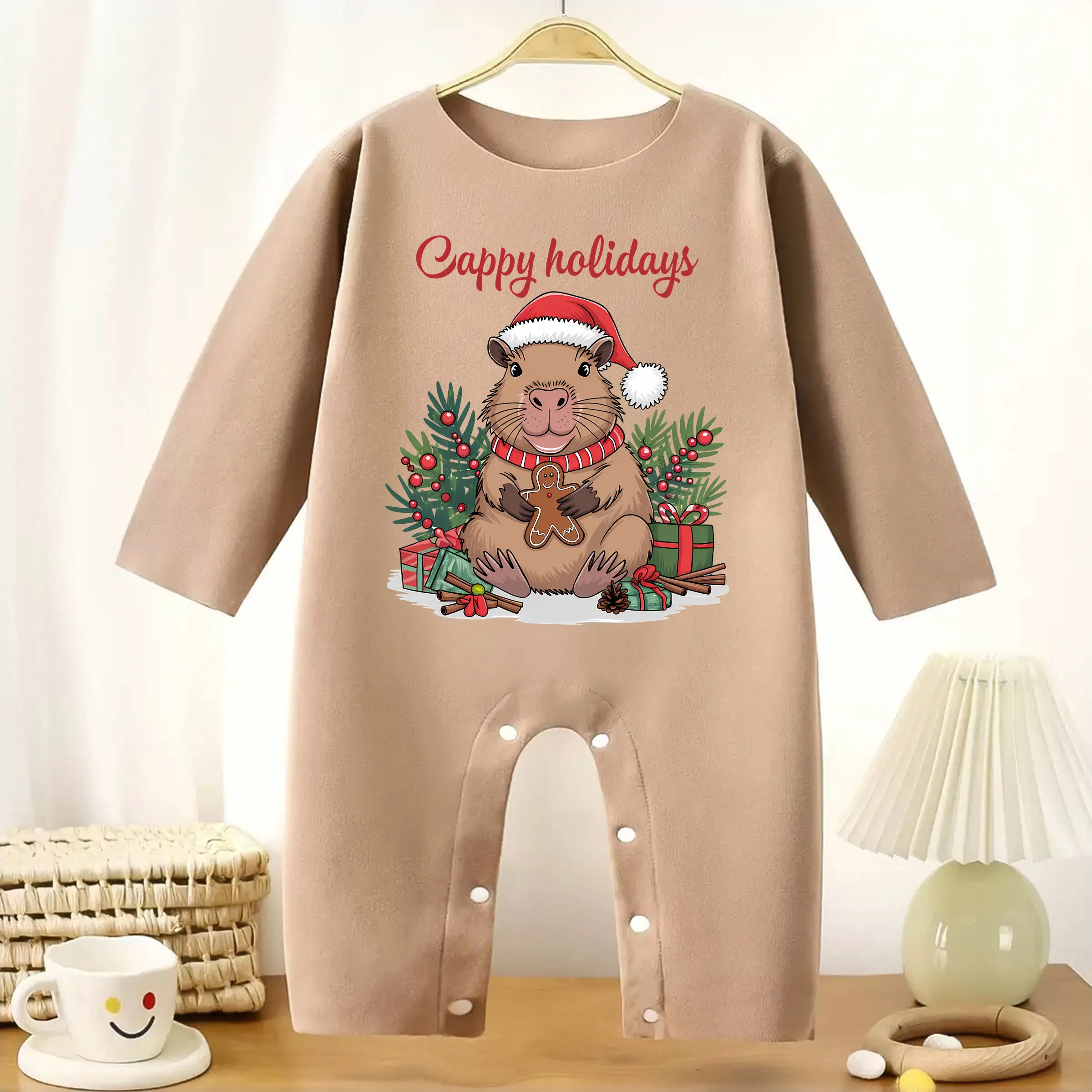 

MINISO First Christmas Baby Cute Capybara Thickened Jumpsuit Infant Longsleeve Creeper Keep Warm for Height 60-90CM Baby Cloth