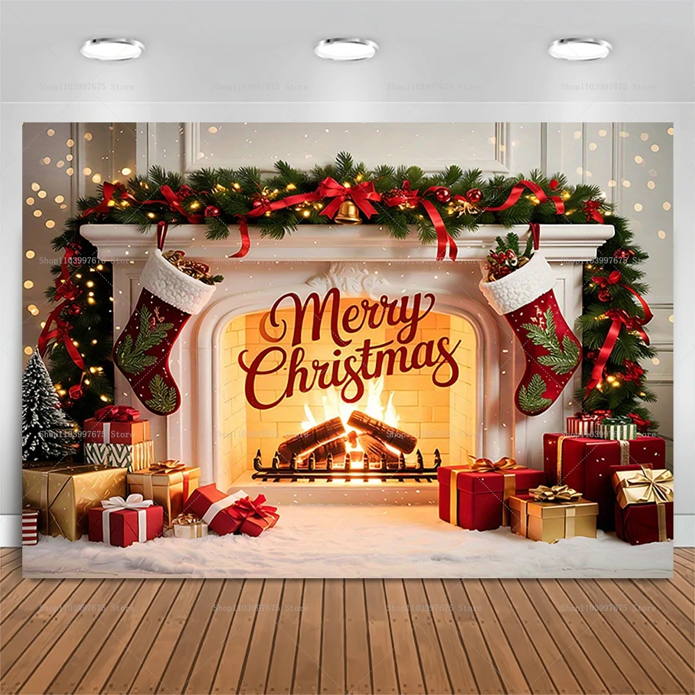 Weihnachten Kamin Kulissen Weihnachten Party Dekorationen Fotografie Hintergrund Banner Audio Photo Booth Requisiten Party Supplies
