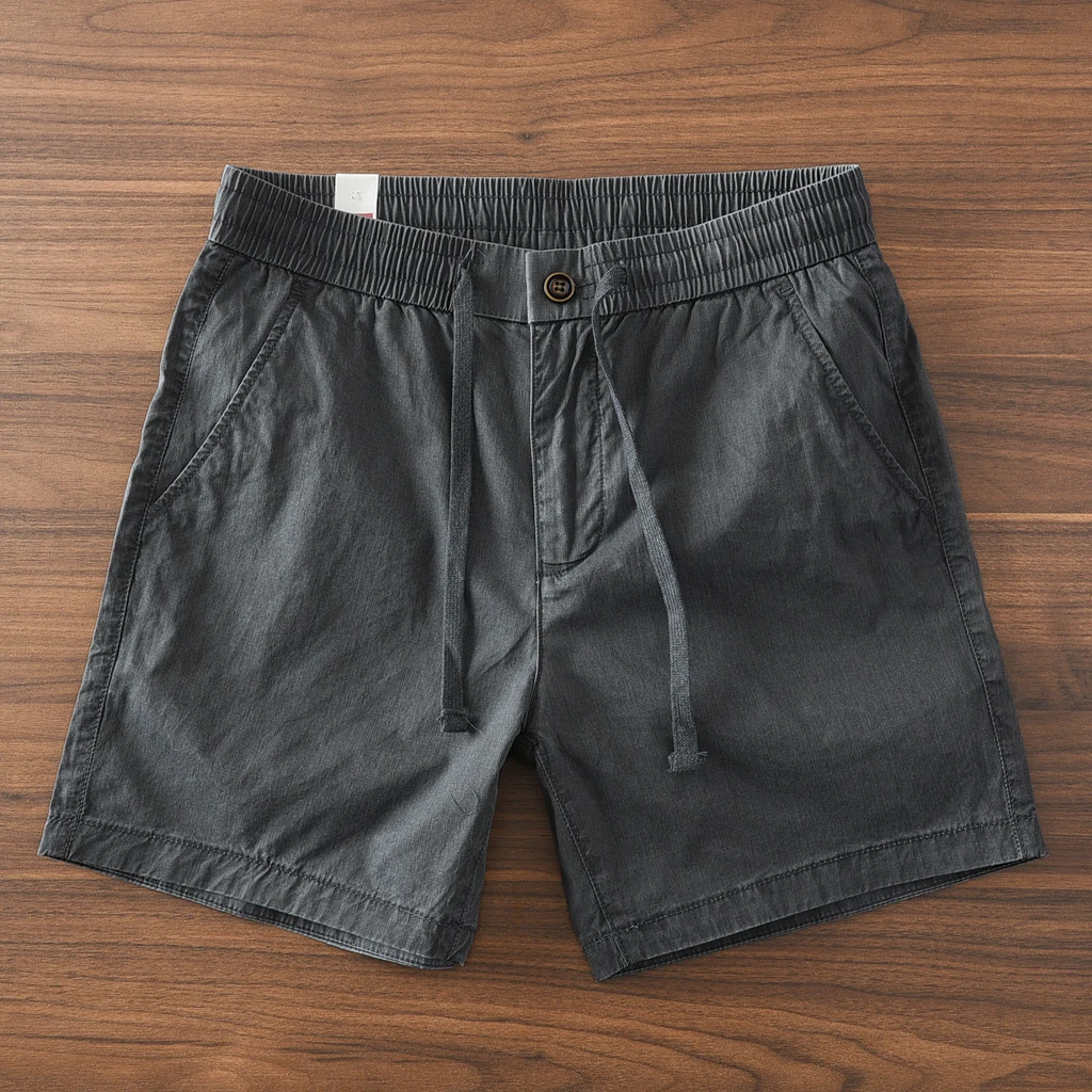 2025 夏の新日本レトロ織り弾性ウエストショーツメンズシンプルなファッション綿 100% 洗浄カジュアルストレート 4 点パンツ