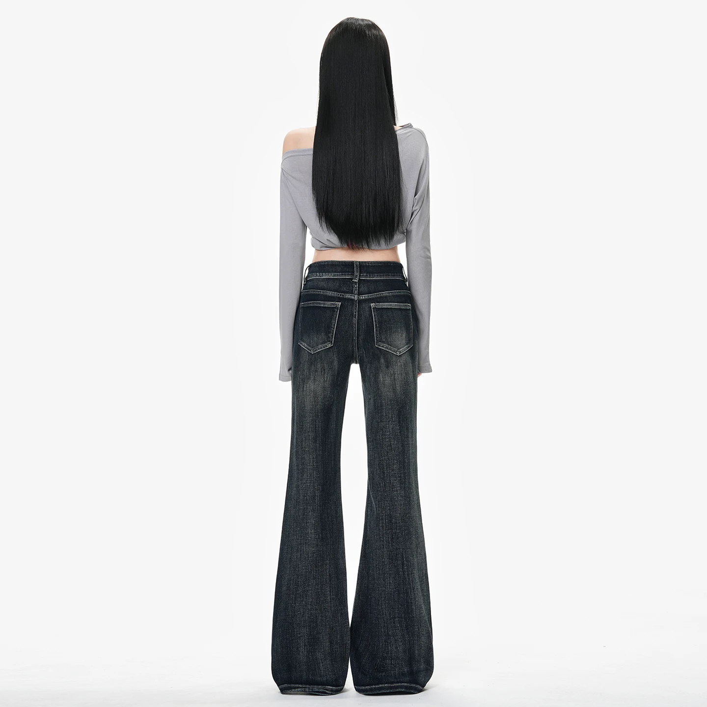 Y2k Pantaloni Jeans Donna Vita alta Svasato Bootcut Azzurro Grigio Stretch Pancia Controllo Pantaloni a gamba larga Autunno Inverno Nuovo