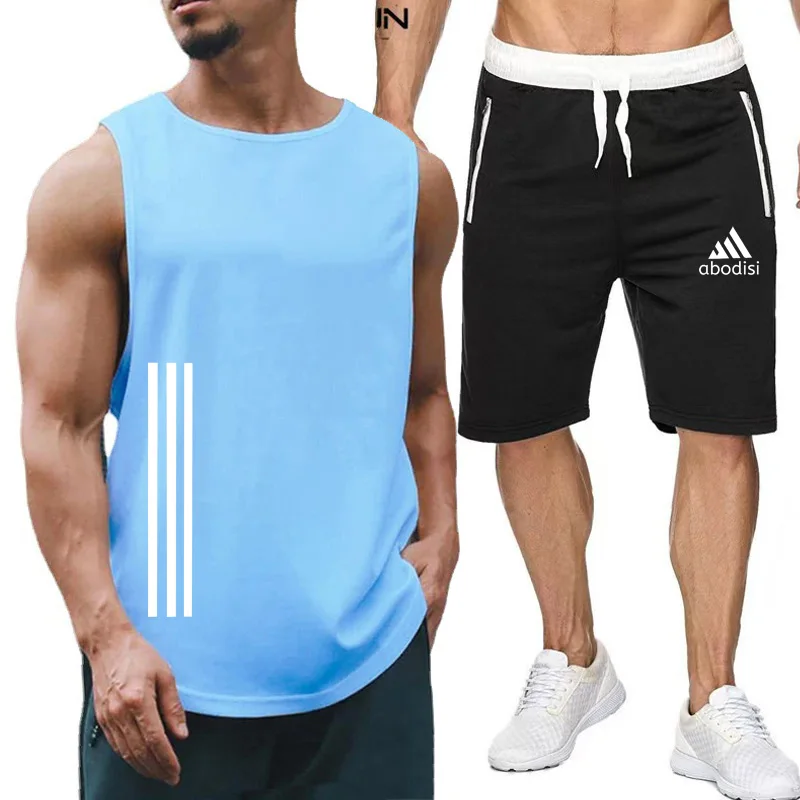 2024new men\'s sportswear short sleeved T-shirt and sports shorts summer casual jogging pants set men\'s two-piece setquick drying