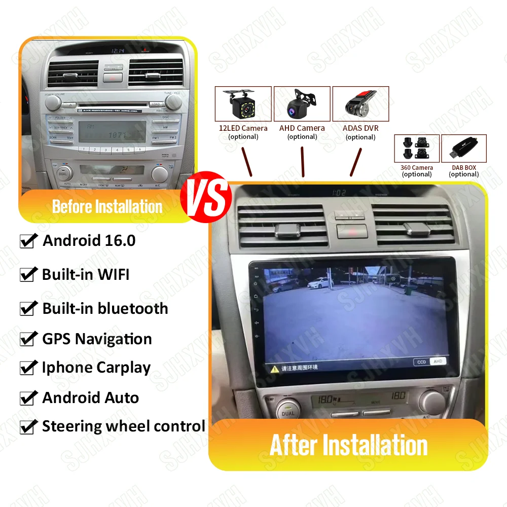 

Android 16 For Toyota Camry 6 XV 40 50 2006 - 2011 Carplay Auto 4G+WIFI GPS Car Radio Navigation Multimedia Video Player Stereo