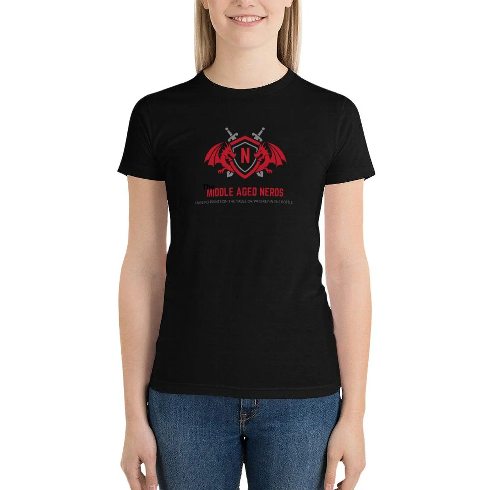 

Middle Aged Nerds Points and Whiskey T-Shirt Blouse summer top graphics tops tshirts for Women